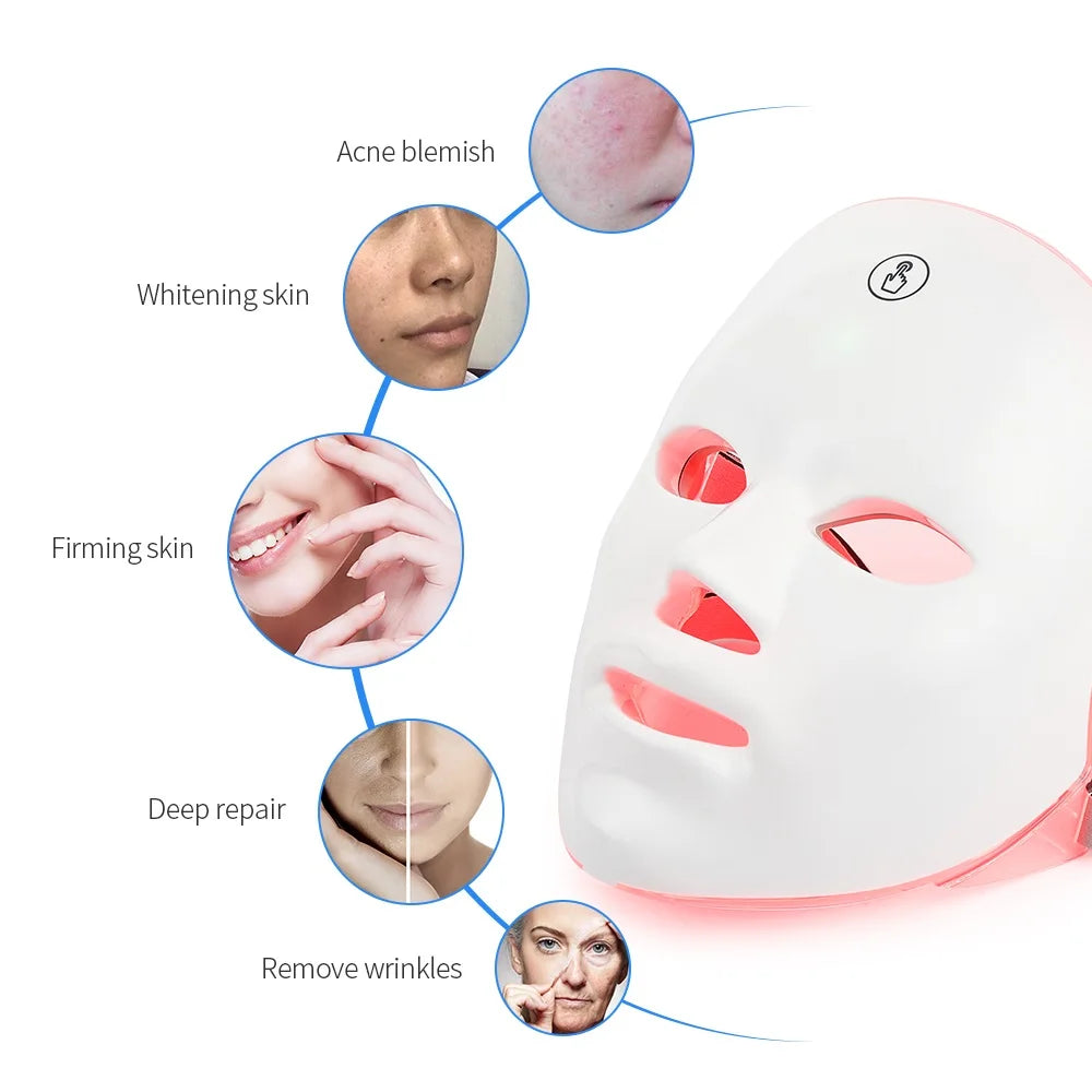 Rechargeable Facial LED Mask 7 Colors LED Photon Beauty Mask Skin Rejuvenation Home Face Lifting Whitening Skin Care Beauty Mask