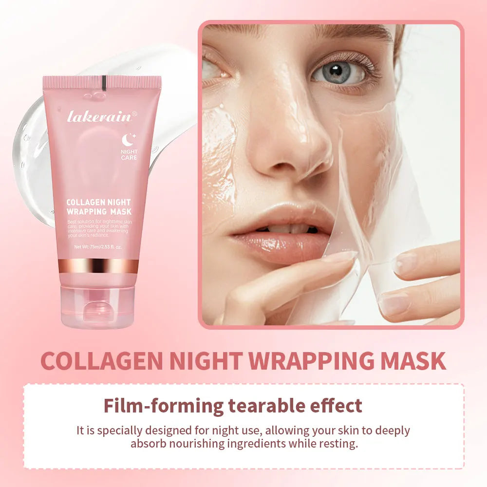 Collagen Peel Off Facial Mask Overnight Wrapping Pack Elasticity Hydration Care Reduces Sagging Dullness Hydrolyzed Collagen For