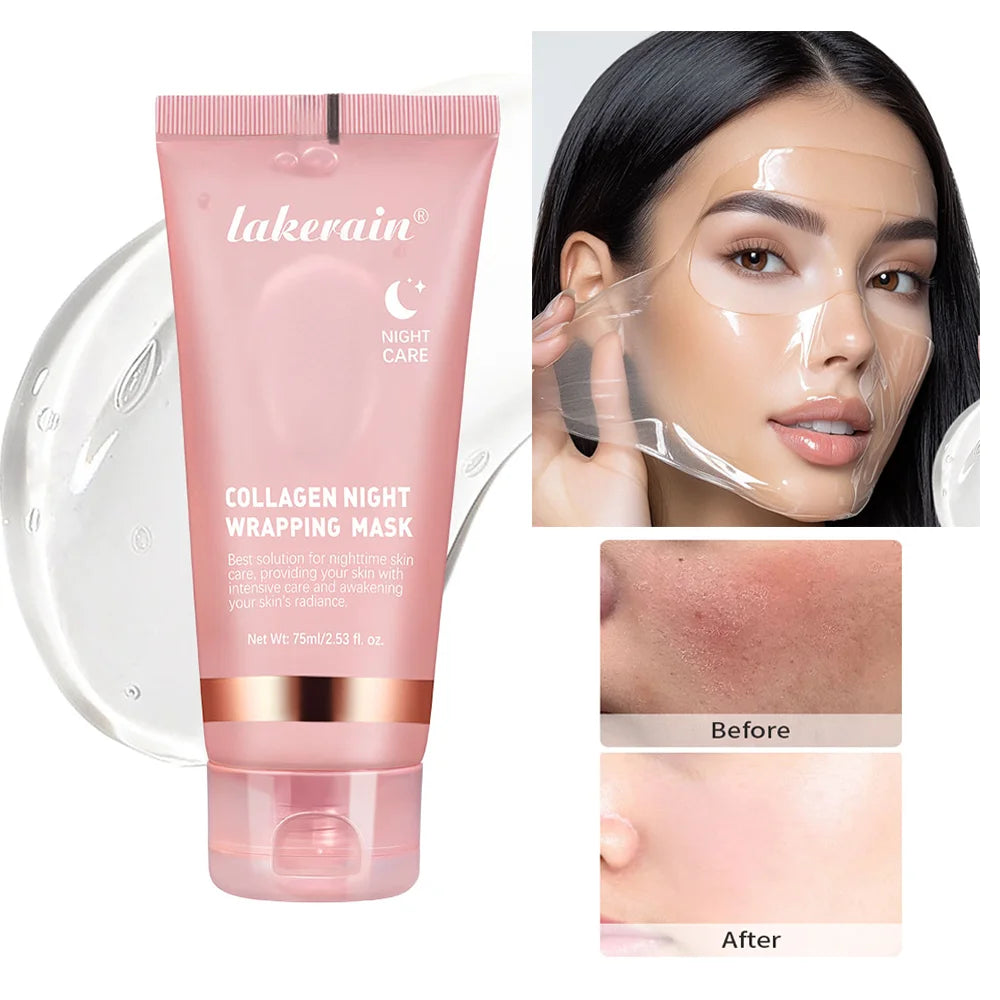 Collagen Peel Off Facial Mask Overnight Wrapping Pack Elasticity Hydration Care Reduces Sagging Dullness Hydrolyzed Collagen For