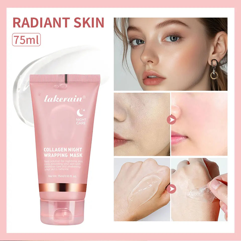 Collagen Peel Off Facial Mask Overnight Wrapping Pack Elasticity Hydration Care Reduces Sagging Dullness Hydrolyzed Collagen For