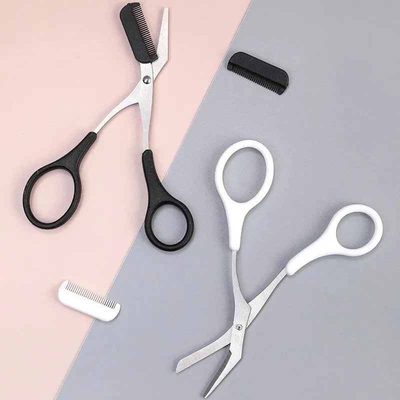 1Pcs Safe Eyebrow Trimmer Stainless Steel Eyebrow Scissors with Comb Hair Removal Shaver Eyebrows Shaping Makeup Tool