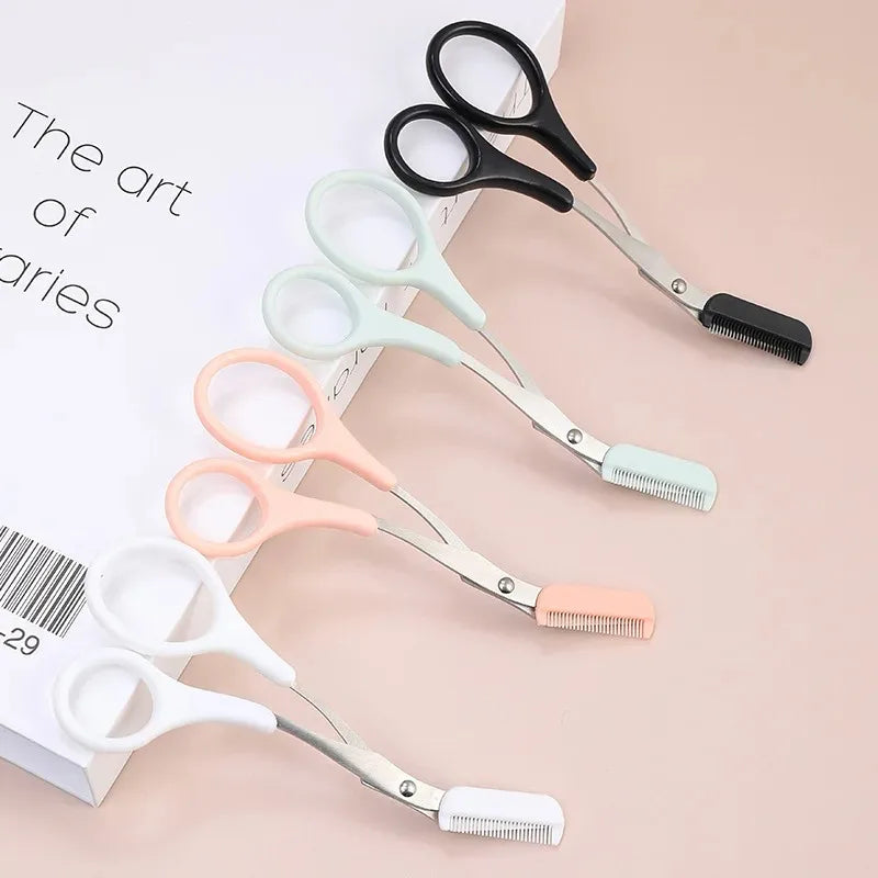 1Pcs Safe Eyebrow Trimmer Stainless Steel Eyebrow Scissors with Comb Hair Removal Shaver Eyebrows Shaping Makeup Tool