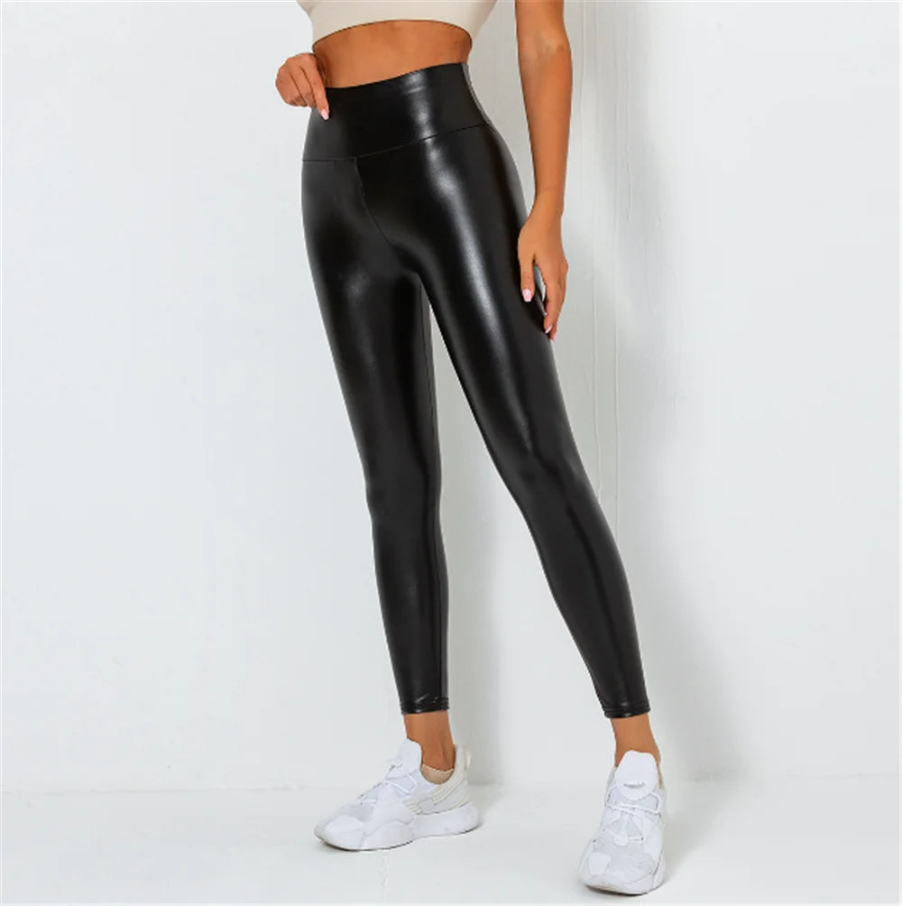 Womens Butt Lifting Leggings Faux Leather High Waisted Leggin Stretchy  Bottom Ass Pants  Silicon Pull Up Elastic Band Pleather