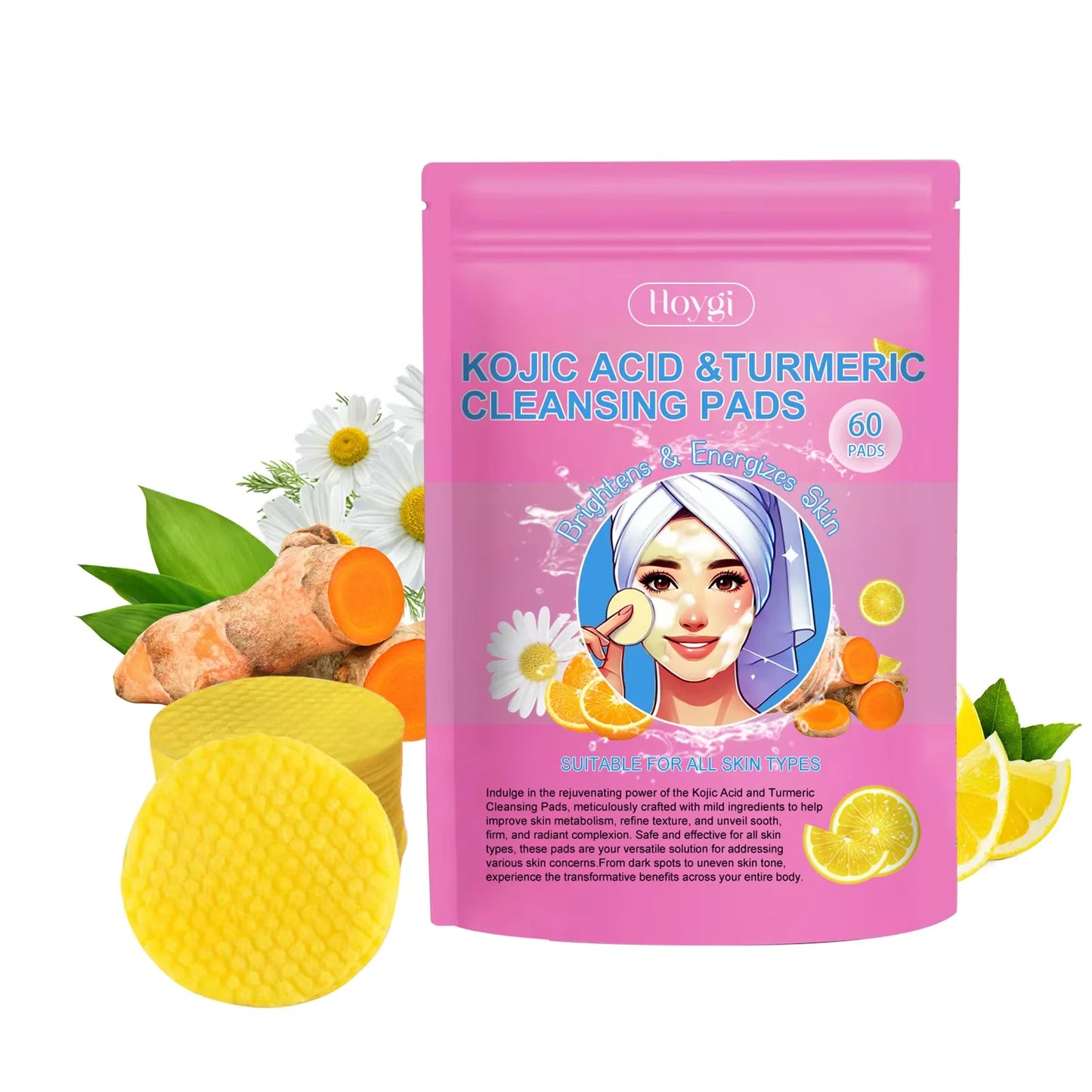 Turmeric Cleansing Pads Facial Exfoliating Makeup Removal Dead Skin Peeling Smooth Skin Shrink Pore Massage Face Washing Sponge