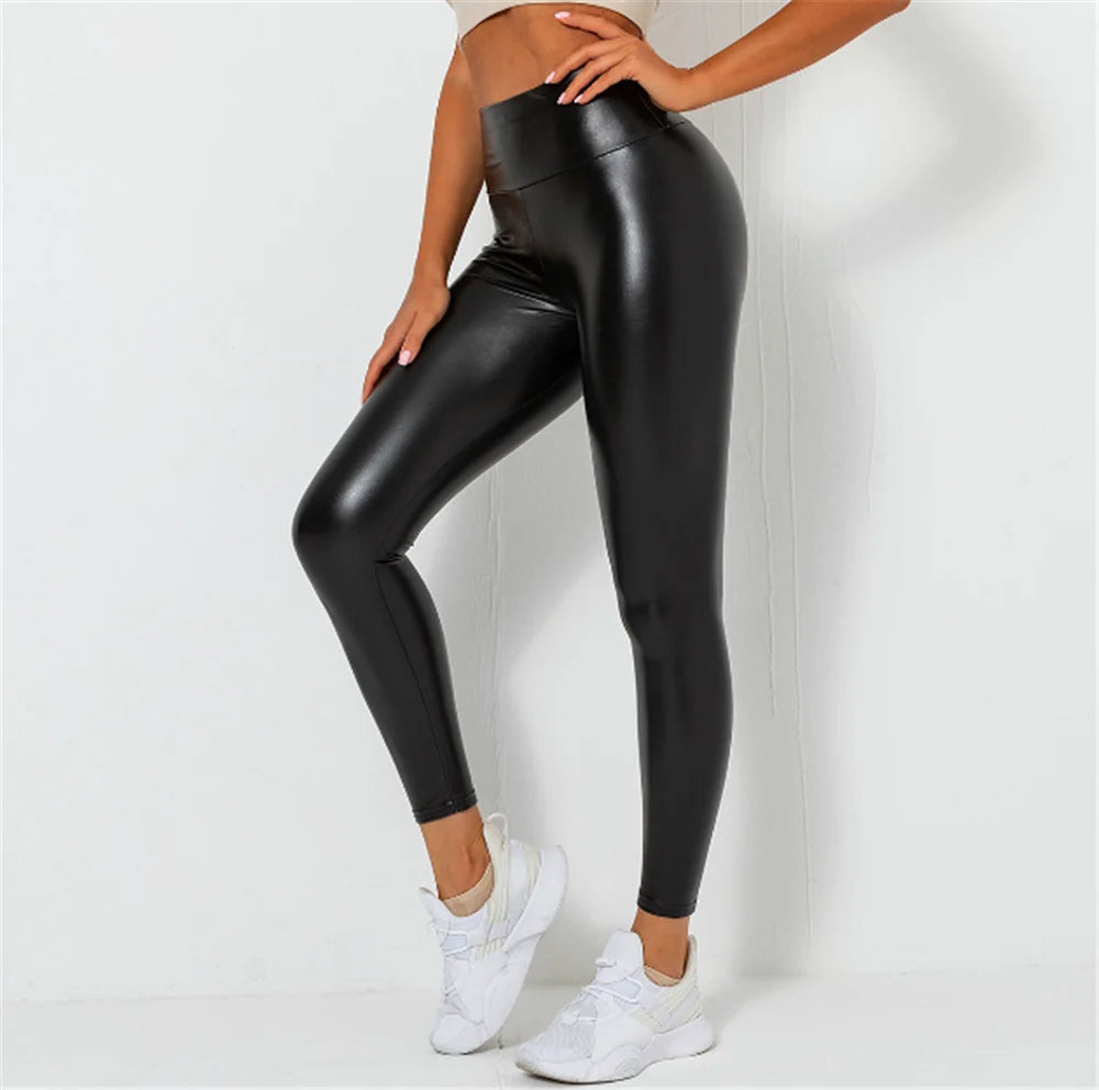 Womens Butt Lifting Leggings Faux Leather High Waisted Leggin Stretchy  Bottom Ass Pants  Silicon Pull Up Elastic Band Pleather