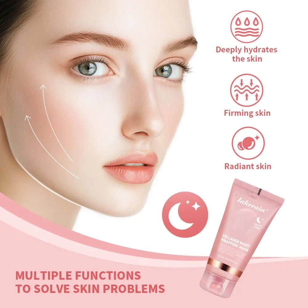 Collagen Peel Off Facial Mask Overnight Wrapping Pack Elasticity Hydration Care Reduces Sagging Dullness Hydrolyzed Collagen For