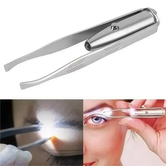 1pc Portable Stainless Steel Smart Design Eyebrow Hair Remove Tweezer With LED Light Makeup Tool