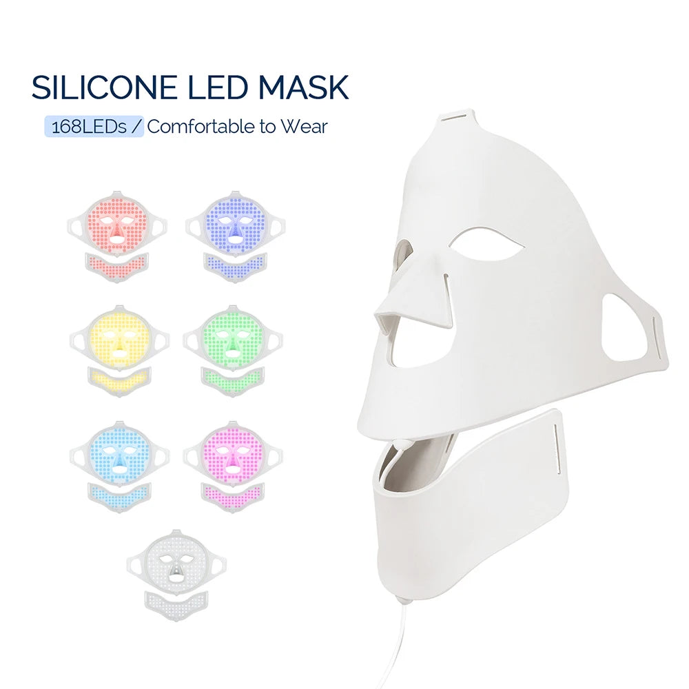 Face Neck Silicone LED Mask LED Light 7 Colors Photon Red Light Therapy Flexible Facial Beauty Mask Skin Care Anti-Ance