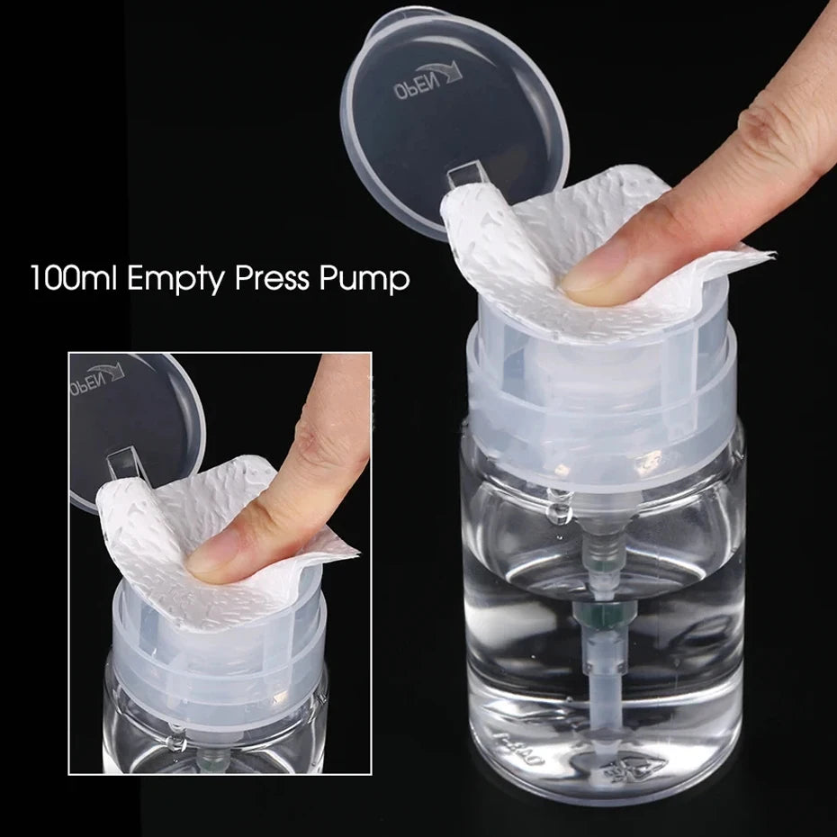 100 ml Nail Storage Refillable Bottles Empty Liquid Press Pump Dispenser Nail Art Polish Remover Cleaner Makeup Manicure Tools